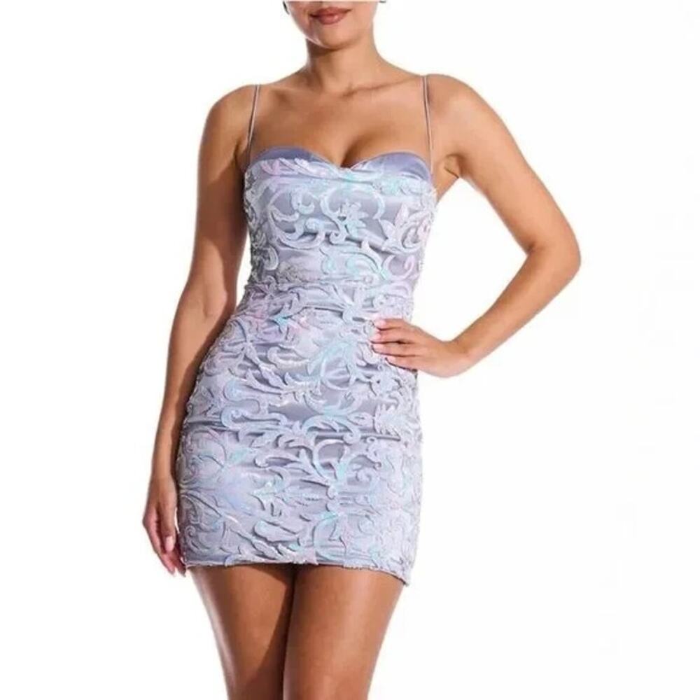 NAKED WARDROBE NWT $130 Sequin Sweetheart Neckline Mini Purple Blue Size XS